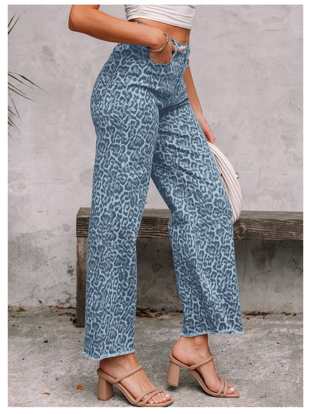 High-Rise Blue Leopard Print Wide-Leg Jeans. NWT Multiple Sizes Available